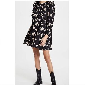 JOIE Jamila Pink Floral Long Puff Sleeve Black Mini Shift Dress Size Small